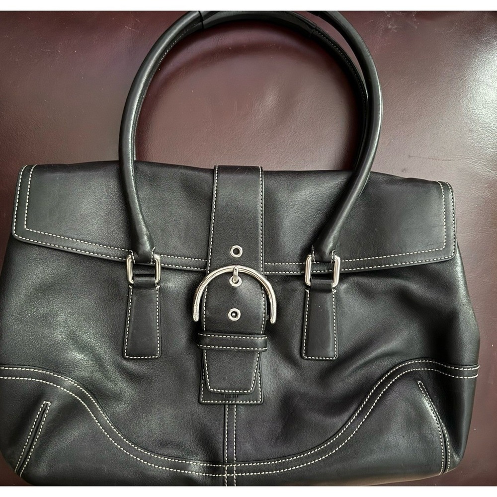 Coach Hampton Soho Satchel Purse‎ Black Supple Leather Luxury Chic Timeless - Picture 2 of 11